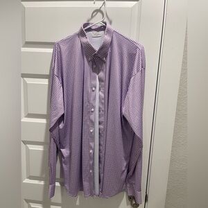 Collars & Co. purple White Gingham longsleeves Check Dress Collar Polo Shirt 2X